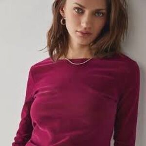 NWOT Free People Intimately Burgundy Velvet Mesh Long Sleeve Top